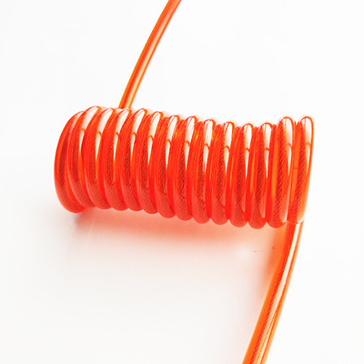 स्थिर स्टील वायर कॉइल स्प्रिंग लैनयार्ड स्पष्ट नारंगी प्लास्टिक पीयू लेपित