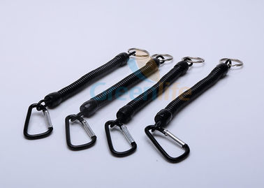 Black Safety Flexible Coil Lanyard With 5CM Carabiner / Ring Fly Fishing Accessory